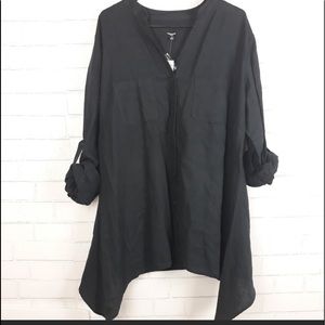 Navy Premise linen button down top 2x